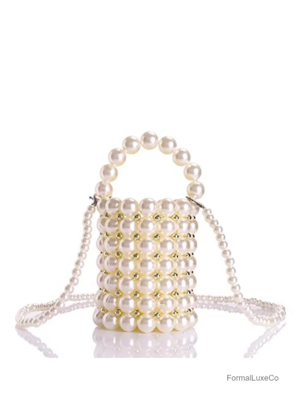 Beaded Handbag for Women Pearl Decoration Evening Bag with Detachable Chain